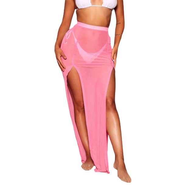 TRKIYQC Mujer Verano Playa Sobrefalda, Mujer Color Sólido Perspectiva Cintura Alta Lado Split Busto Falda Bikini Cover-Up Falda TRKIYQC perder