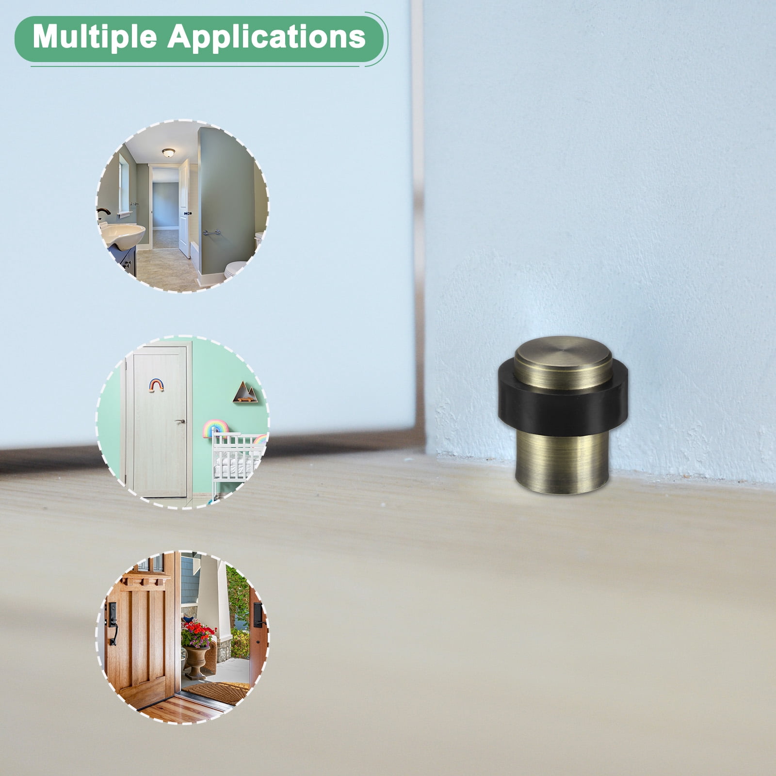 Uxcell 4-Pack Floor Door Stoppers, Stainless Steel Cylindrical Door Stop with Plastic Rubber Bumper [Brass Tone]