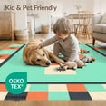 thumbnail image 4 of ODIKA 6'x9' Washable Area Rug Retro Bright Mint Tangerine Hopscotch Colorblock Design with Starburst Checkerboard for Dining Room, Under Table, Office Décor, Non-Slip Chair-Friendly, 4 of 7