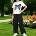 thumbnail image 7 of CYRBOKO Girls Outfit Sets, Two-piece Casual Elastic Waist Short Sleeve T-Shirts with Wide-leg Pants Black Size 14-15 T, 7 of 7