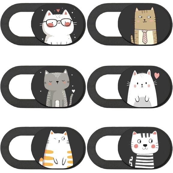 6Pcs Phone Privacy Camera Cover Webcam Camera Cover Slide Cat Pattern Privacy Security Guard Slide Phone Webcam Protector