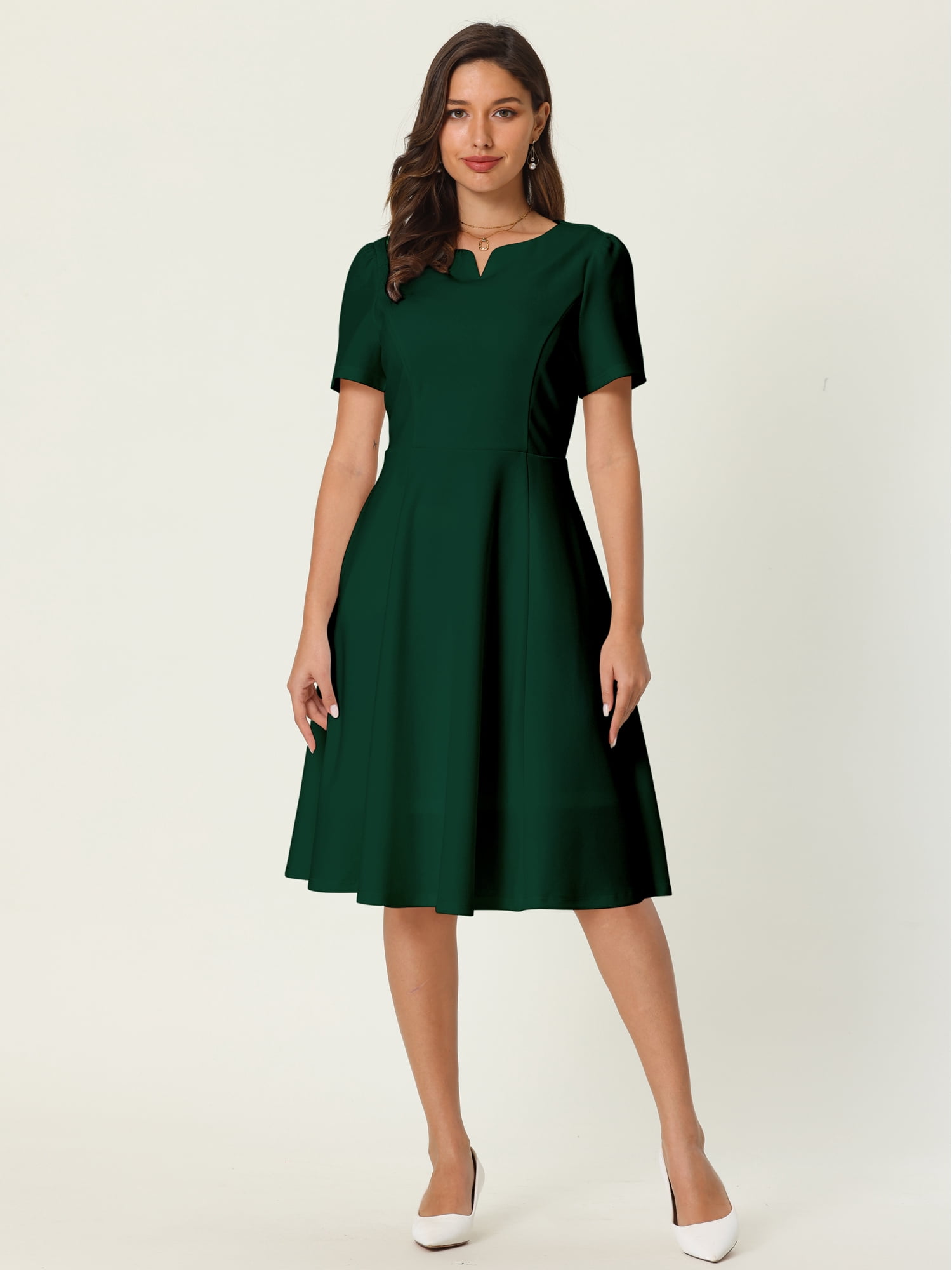 DARING DIVA A-Line Work Church Pockets Dress L Green