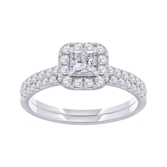 AFFY Bridal Ring Set for Women 1.00 Carat Princess and Round Cut Lab Grown Diamond Halo Solitaire Engagement Wedding Ring Set in 14K White Gold Plated 925 Sterling Silver Jewelry -10