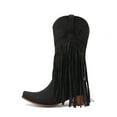 thumbnail image 4 of Cowboy Boots for Women Wide Mid Calf Long Fringe Tassel Heart Angle Stitched Pointed Toe Heeled Tall Cowgirl Boots, 4 of 5