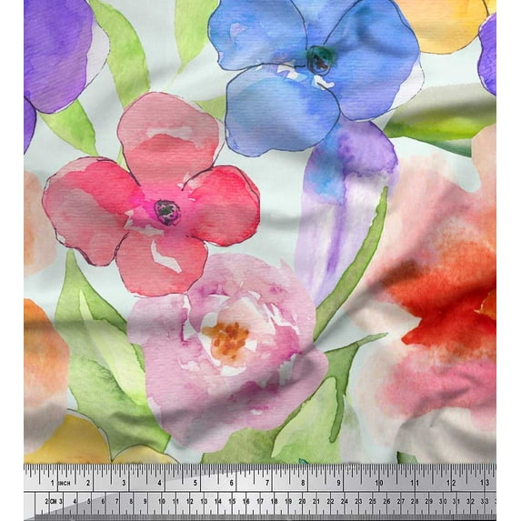 Soimoi Moss Georgette Fabric Flower Watercolor Printed Craft Fabric by the Yard 42 Inch Wide