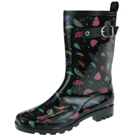 

Shiny Umbrellas Printed Jelly Mid Calf Women Rain Boot