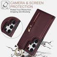 thumbnail image 6 of Dteck for Samsung Galaxy S24 Ultra Case Wallet with Card Holder, PU Leather Zipper Pocket Card Slots Front Cover Flip Kickstand Shockproof Phone Case for Galaxy S24 Ultra 5G,Dark Red, 6 of 6