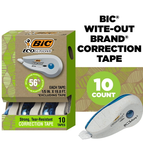BIC Ecolutions Wite-Out Brand Correction Tape, 10-Count Pack