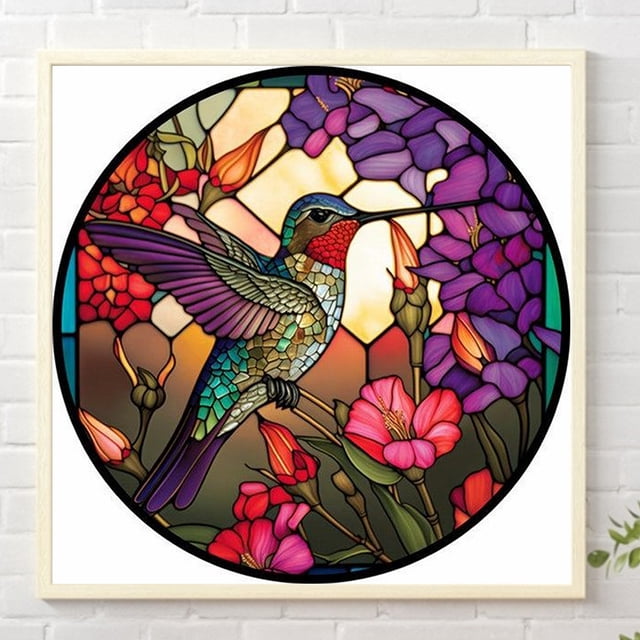 Cuadros Decorativos 5D bricolaje redondo completo taladro diamante pintura vidrieras colibrí decoración (NH3520) Wdftyju embutido en tela