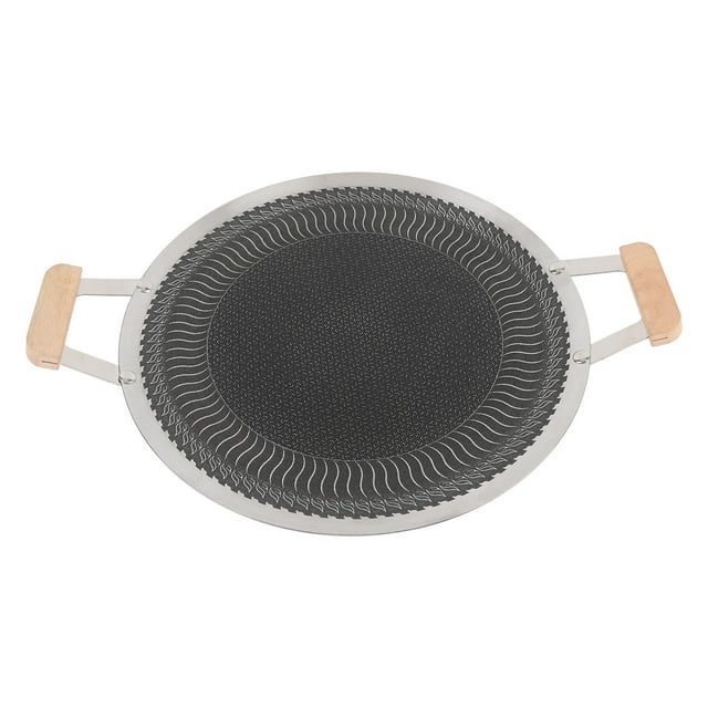 Plaque de Cuisson Antiadhésive Coréenne, Poêle-Gril BBQ en Acier Inoxydable avec Poignées pour Intérieur Extérieur Maison, Plaque de Cuisson Ronde à Répartition Uniforme de la Chaleur Barbecue pour Cuisinière, Induction