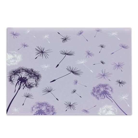 Dandelion Cutting Board, Purple Tone Monochrome Design Dreamy Botany Pattern, Decorative Tempered Glass Cutting and Serving Board, in 3 Sizes, by Ambesonne