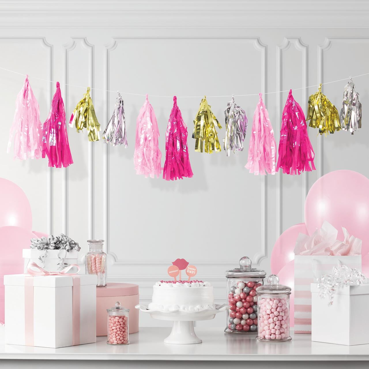 Pink and Gold Tassel Banner 9 ft by Way to Celebrate