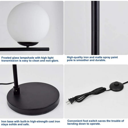 Dllt Modern Led Floor Lamp Tall Pole With Globe Frosted Glass Shade Black Standing Accent Light Canada Dllt Modern Led Floor Lamp Tall Pole, How To Clean Frosted Glass Lamp Shades