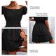 thumbnail image 5 of Vestido con hombros descubiertos Tejido jacquard Volantes Cintura ajustada Vestido de una pieza de moda para mujer Negro L, 5 of 6