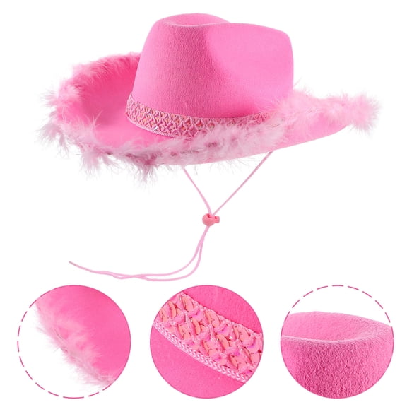 FUEENIRVA Cowboy Hat Decor Pink Cloth Round Brim Party Accessory for Women 1Pack