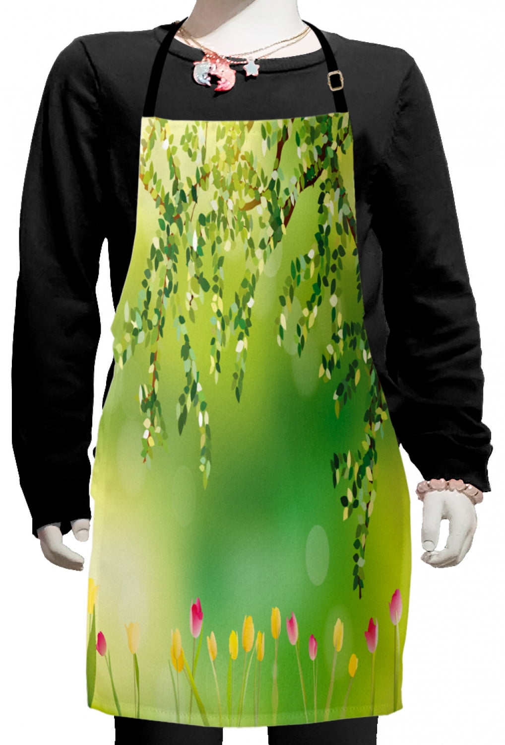 Tulip Kids Apron, Tulips Colored Petals Under Tree Branch in the Park