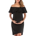 thumbnail image 3 of Sonducket Vestido de mujer Vestido de manga corta con hombros descubiertos Vestido de embarazada Falbala Tela de verano Prendas para la parte inferior del cuerpo negro SG, 3 of 6