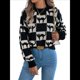 thumbnail image 3 of Suéter de Larga con Cuello Redondo para Mujer, Suéter Holgado de Punto, Tendencia de Otoño e Invierno, Tops Casuales de Moda. Negro S, 3 of 10