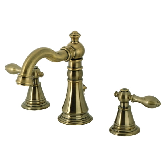 Kingston Brass FSC19733AL English Classic Two-Handle 3-Hole Deck Mount Widespread Bathroom Faucet with Brass Pop-Up in Antique Brass