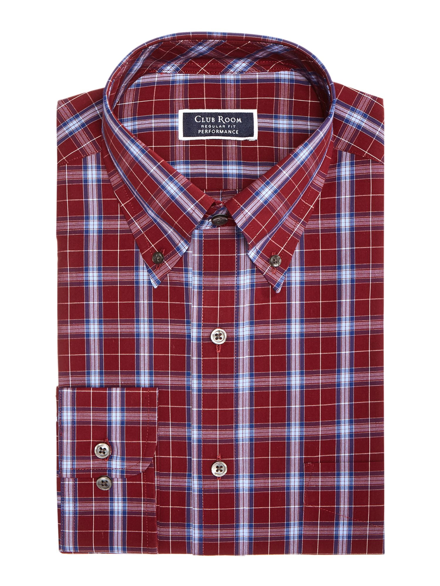 CLUBROOM Mens Red Collared Regular Fit Casual Button Down 18 - Walmart.com