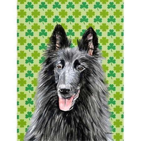 15 x 15 In. Belgian Sheepdog St. Patricks Day Shamrock Portrait Flag  Garden Size