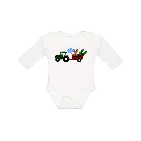 Inktastic Plaid Christmas Tractor With Cute Reindeer Boys or Girls Long Sleeve Baby Bodysuit