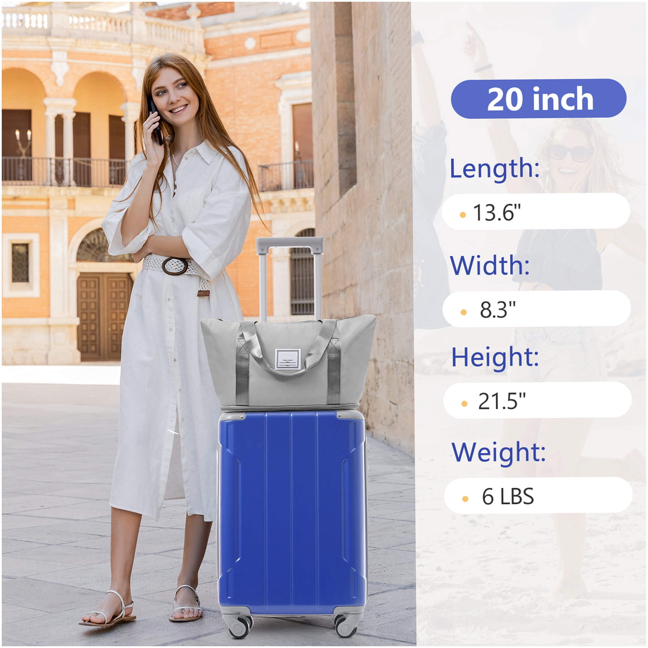 20 Inch Expandable Carry On Luggage Set 3 Piece, Lightweight ABS Hardshell Suitcase with 360° Spinner Wheels & TSA Lock for Air Travel, Dazzling Blue