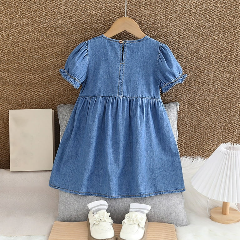 Cethrio Girls Denim Dresses, Short Sleeve A-Line Crewneck Summer Dresses  Jean Dresses es Blue Size 8-9T - Walmart.com