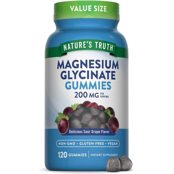 Magnesium Glycinate Gummies for Adults | 200mg | 120 Count | Grape Flavor | by Nature's Truth
