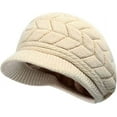 thumbnail image 2 of Gorro de punto cálido de invierno para mujer, gorros de esquí de lana para nieve con visera, Beige, 2 of 5