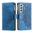 thumbnail image 3 of Nalacover for Samsung Galaxy S21 FE Embossed Floral Pattern PU Leather Crossbody Case with Shoulder Strap,Shockproof Magnetic Flip Kickstand Credit Card Slots Zipper Pocket Wallet Phone Case,Blue, 3 of 10