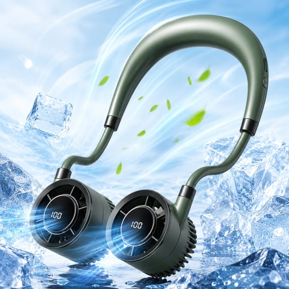 Raistyw Portable Neck Fan, 5000mAh USB Rechargeable Hands-Free Bladeless Fan, 360° Cooling, Ultra Quiet, 1-100 Speeds Adjustable Wearable Cooler for Indoor/Outdoor, Green