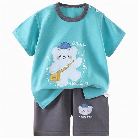 KPOPLK Toddler Baby Boy Summer Clothes Set 12 18 24 Months 2T 3T 4T 5T Letter Print Short Sleeve Crew Neck T Shirt Elastic Waist Shorts 2 Piece Outfits Size 18-24 Months,Sky Blue