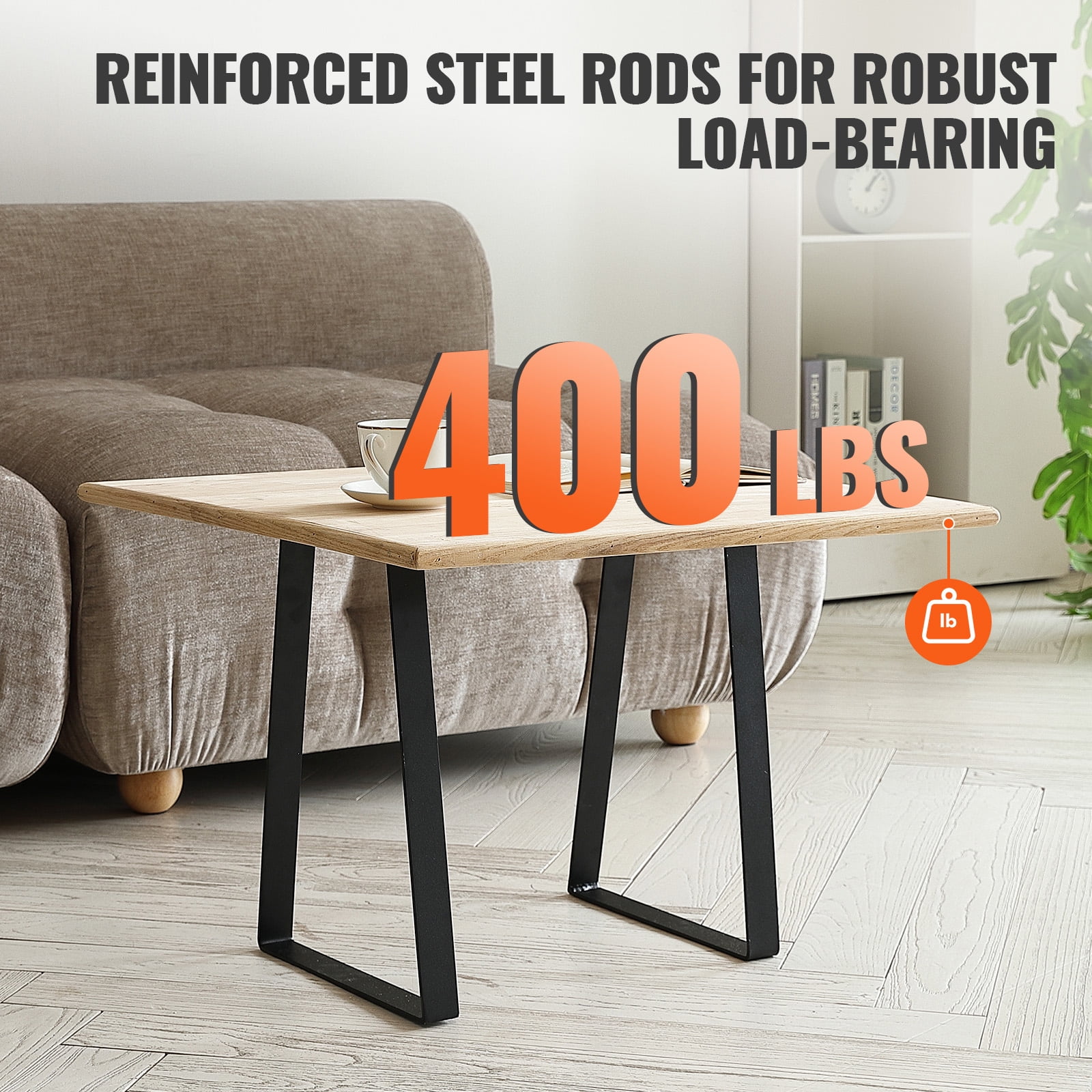 KFFKFF 16" Steel Trapezoid Legs, 2-Pack for Crafting Tables, Desks, Benches, Sofas, Supports up to 400 lbs, Durable, Easy Install, Black