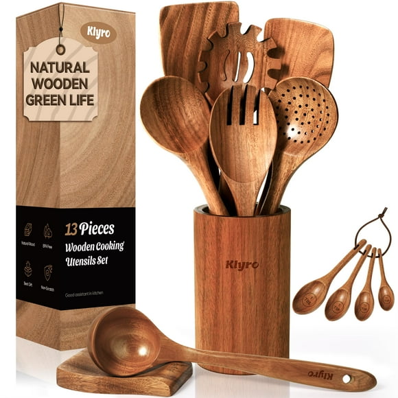Juego de utensilios de cocina KLYRO: cucharas de madera con cucharas dosificadoras