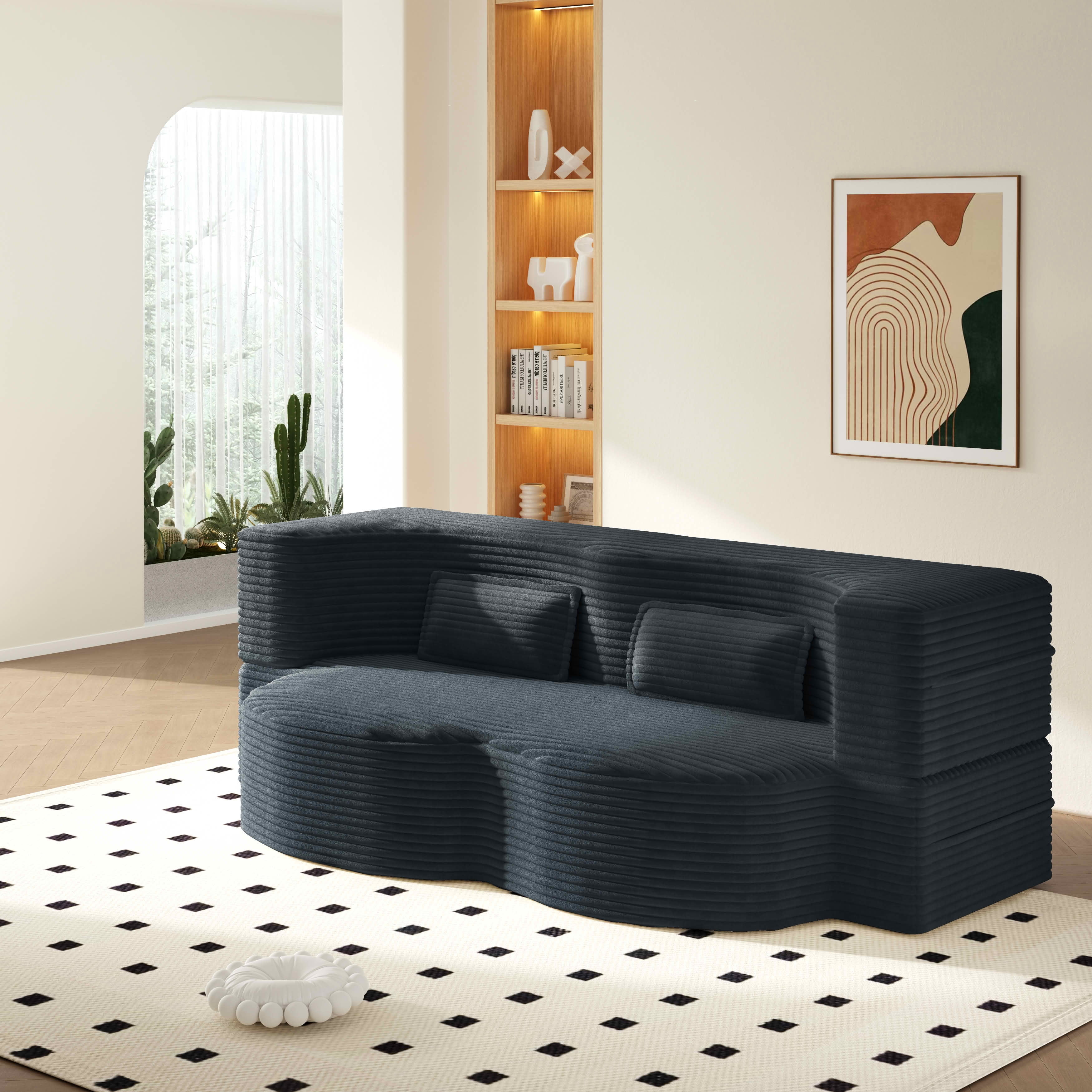 MAYEERTY Twin Corduroy Foldable Foam Floor Sofa Bed, Zero Assembly Vacuum Compressed Sleeper with 2 Pillows