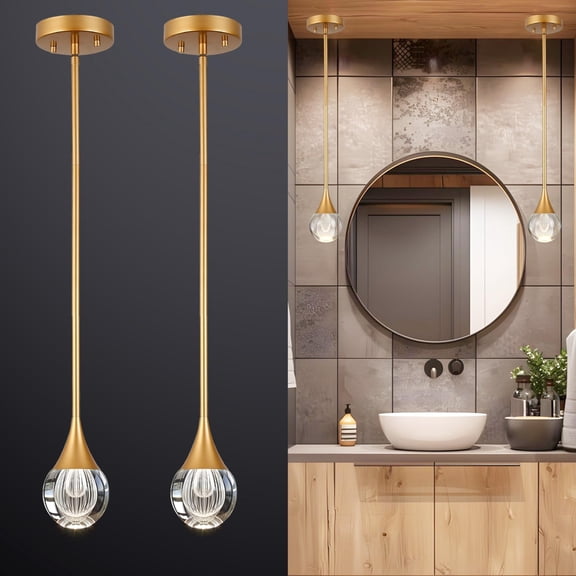 Eanloly  2-pentant Light LED Gold Chandelier, Crystal Pendant Lamp, Ceiling Hanging Lighting Assembled Product 42