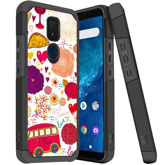 ANJ  Slim Dual Layer Hybrid Shockproof Case   Tempered Glass Cover for Cricket Icon 3, Splendor, AT&T Motivate 2 - France Love