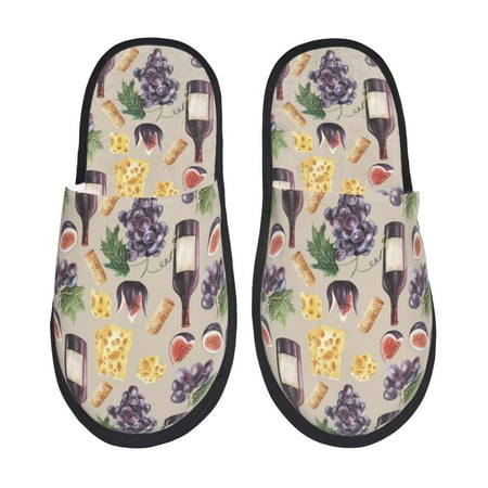 Balery Watercolor Bottles And Glasses Slient Indoor Furry Fleece Comfort House Shoes Soft Non-Slip Home Shoes Cotton slippers House Slippers-- Medium