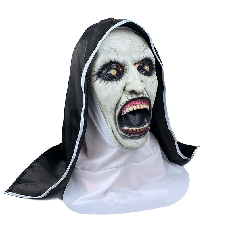 Ghost Nun Sister Latex Mask With Headscarf Scary Horror Halloween Costume Party 