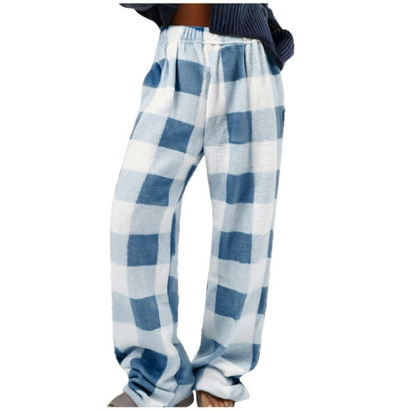 Gytharion Flannel Pajama Pants for Women Cute Plaid Print Elastic Waist Plush Pj Bottoms Soft Cozy Wide Leg Winter Lounge Pants Plus Size Loose Fleece Warm Sleepwear Pants