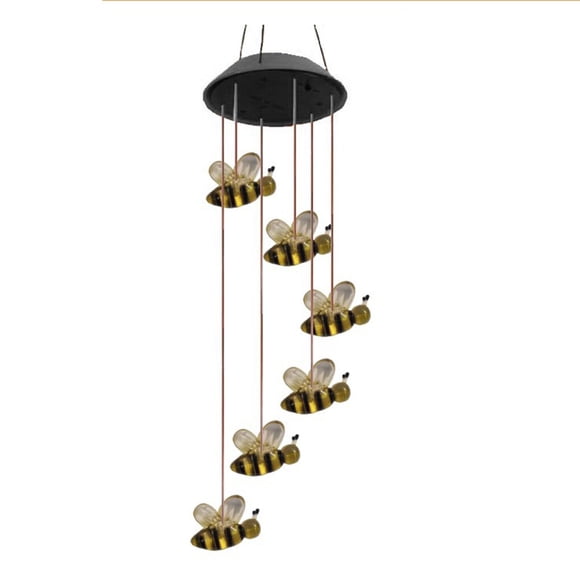 Thinsony Carillons Éoliens à DEL Lumières Extérieures Suspendues Lumière Changeant de Couleur Éclairage Paysager Mignonne Figurine de Cloche à Vent Teinte Unie Lampe Noire