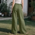 thumbnail image 5 of Womens Casual Wide Leg Solid Color Pants, High Waisted Button Down Straight Long Trousers Palazzo Pants, Plain Trendy Beach Casual Going Out Womens Pants Army Green L, 5 of 5