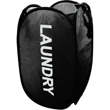 Collapsible Mesh Pop Up Laundry Hamper,Foldable Clothes Storage Hamper With Reinforced Carry Handles For Clothing, Towels, Dorm, Apartment (Black)