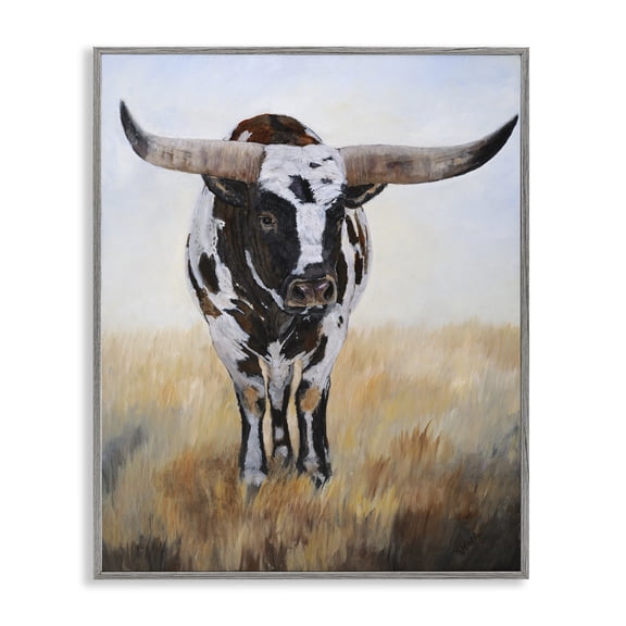 Stupell Industries Southwestern Spotted Longhorn Cattle Gray Framed Giclee Art, 11 x 14, by Kathy Winkler