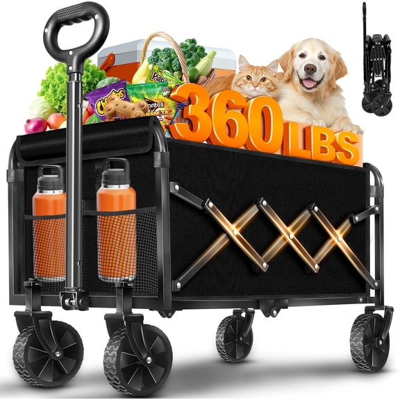 Wagons Carts Foldable, Collapsible Folding Wagon, Portable Folding Wagon Cart with Wheels, Outdoor Utility Carts for Groceries, Camping, Sports, Shopping,