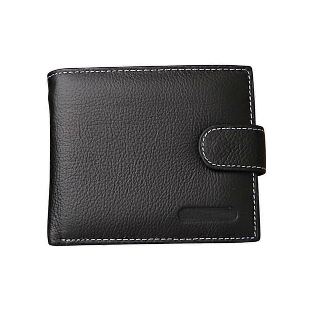 Black Trifold Wallet for Men with Zipper Pocket and Coin Slot 4.5" x 3.7" x 1