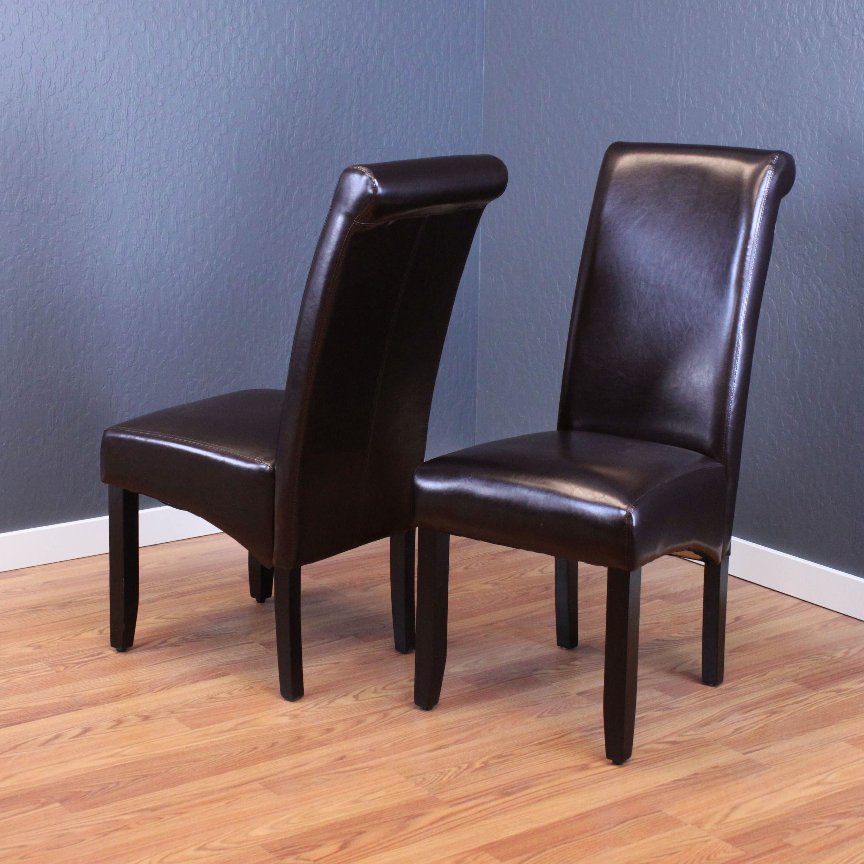 Milan Faux Leather Dark Brown Dining, Black Faux Leather Dining Chairs