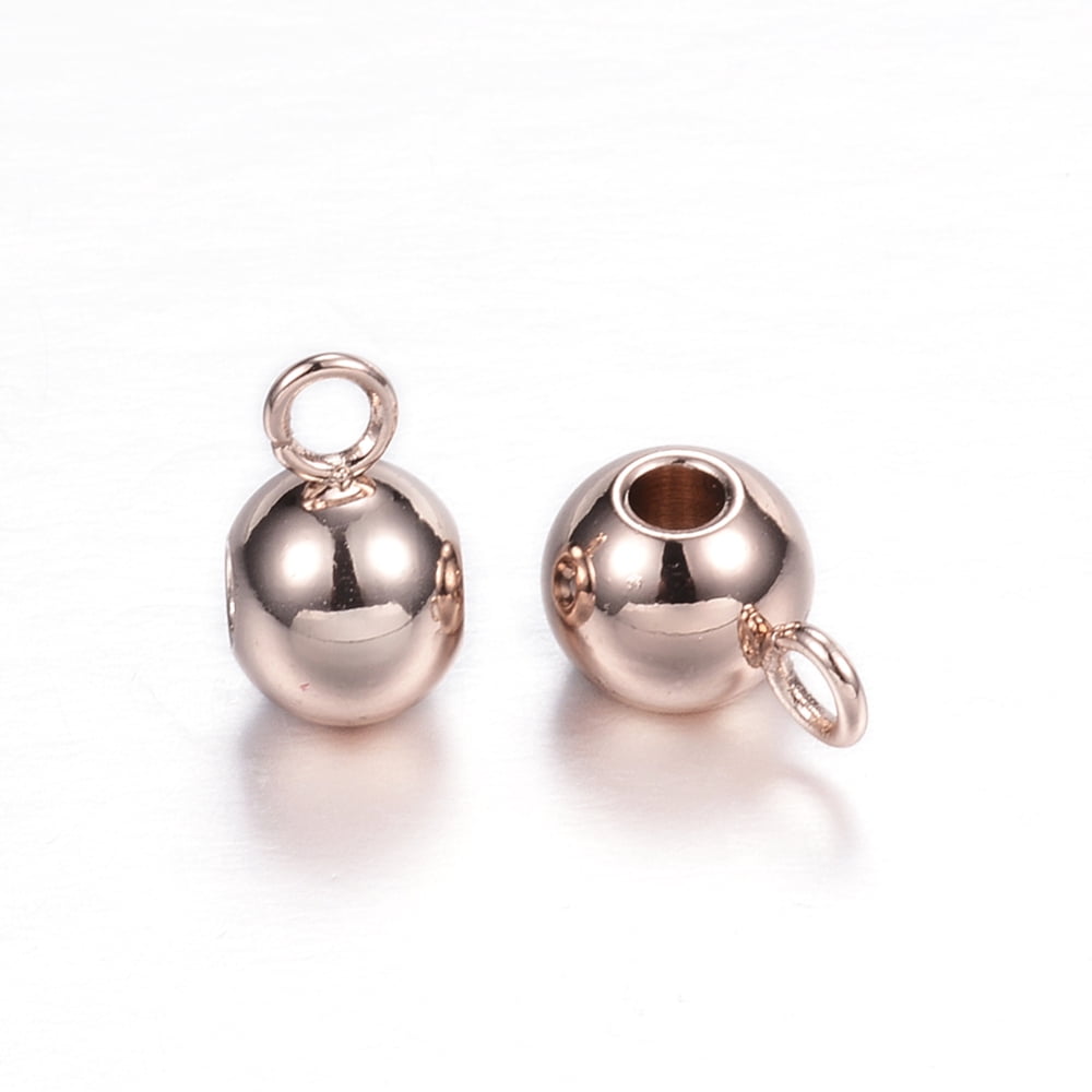 Ion Plating(IP) 304 Stainless Steel Tube Bails Loop Bails Round Rose golden 9x6x5mm Hole: 2mm Inner Diameter: 2mm
