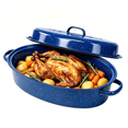 thumbnail image 2 of 16 inch Enamel Oval Roasting Pan with Lid, Roasting Rack & Silicone Accessories Set, Even Heat Distribution for Turkey Chicken Vegetables, Blue, 2 of 6
